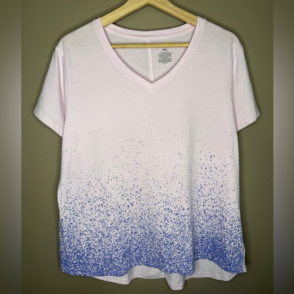 Tek Gear Purple and Pink Paint Splatter High Low Tee Activewear Athleisure XXL